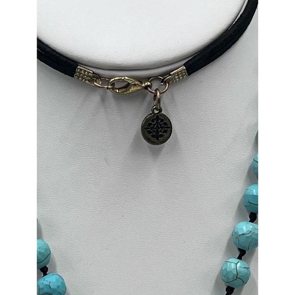 Jane Marie Hand Knotted Black leather Tassel Blue Faux Turquoise Arrow Pendant - Picture 8 of 15